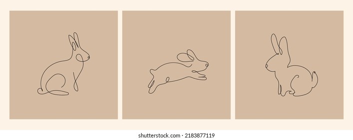 Un dibujo de línea Conejos conjunto .Afiche, Vector sobre fondo claro