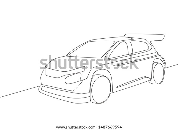 One line drawing of rally and drifting sporty
sedan car. Vehicle transportation concept. Single continuous line
draw design