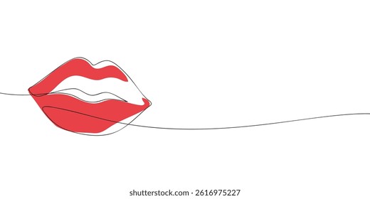 One line drawing of red lips in a sensual expression, perfect for fashion, beauty, or romantic-themed graphic projects.  
