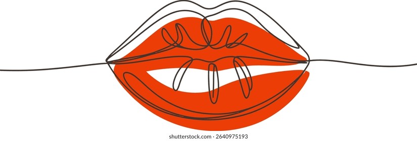 One Line Drawing of Red Lips  Minimalist Lip Art Illustration