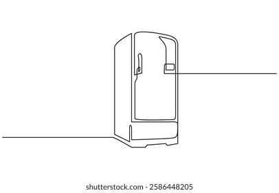 One line drawing of refrigerator in retro style. Continuous line drawing of Home appliance, fridge, One continuous line illustration of a refrigerator, isolated on white background.