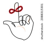 One line drawing of remember concept.
One continuous line drawing of a piece of red string tied around index finger
