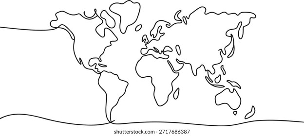 Um desenho de linha representando continentes globais continentes esboço simples minimalista contínuo linha arte terra geografia forma ligação de viagem internacional esboço abstrato.