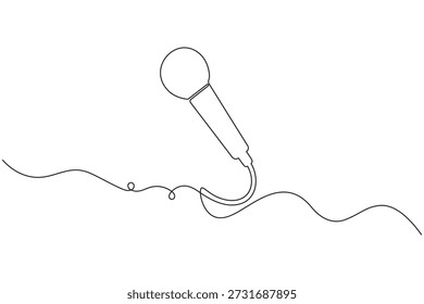 Dibujo de una línea de un micrófono retro con frecuencia de audio
