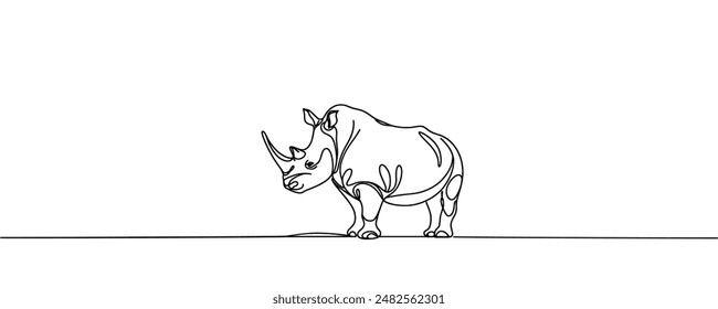 One line drawing of a rhinoceros. vector illustration