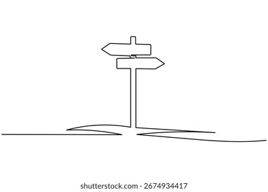 Desenho de uma linha da sinalização direcional rodoviária com setas que mostram as direções de viagem e de navegação