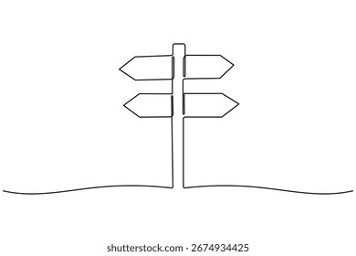 Dibujo de una línea de señal direccional de la carretera con flechas que muestran las direcciones de viaje y navegación