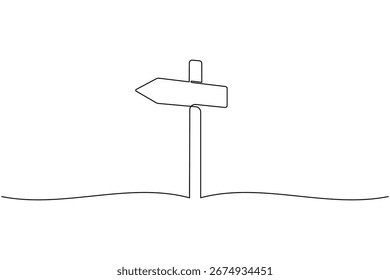 One line drawing of road directional signpost with arrows showing travel and navigation directions