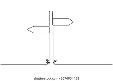 Dibujo de una línea de señal direccional de la carretera con flechas que muestran las direcciones de viaje y navegación