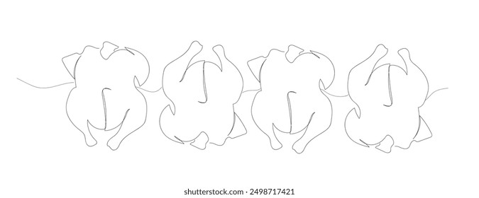 One line drawing of roasted turkey. Traditional food for festive season, roasted chicken for restaurant menu and cafe logo, holiday celebration theme. Contemporary minimalist pro vector illustration