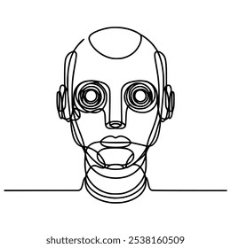 one line drawing robot head technology vector illustration template design