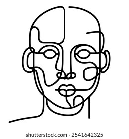 one line drawing robot head technology science vector illustration