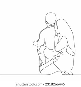 one line drawing of romantic couple relationship. Guy girl and riding bicycle. Human relationship, sincere feelings. - Vector illustration isolated on white background.