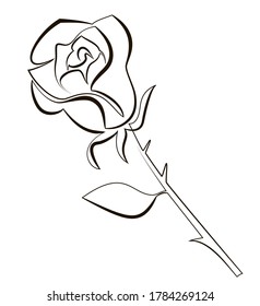 One line drawing of a rose flower. Trendy continuous concept for icon. Drawing isolated on a white background. Single line stock vector illustration.