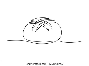 Сontinuous one line drawing of round loaf bread. Bakery logo emblem. Simple black line sketch isolated on white background. Vector illustration