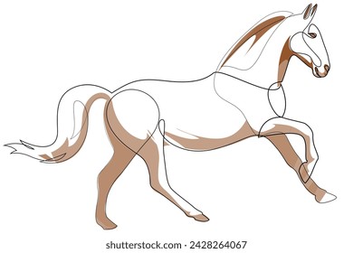 One line drawing Running Horse. Single line horse print, poster logo template. Minimal art style vector.