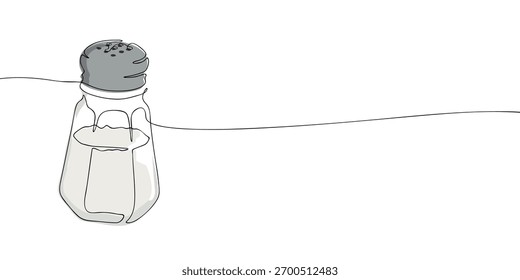 Um desenho de linha do agitador de sal isolado no fundo branco. Ilustração de linha contínua mínima para design de cozinha, cozinha e restaurante.