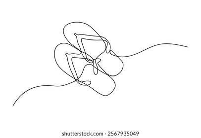 One line drawing Sandals vector. Slippers single line vector linear icon. Continuous one line drawing of slippers for beach, Summer party Isolated on white background.