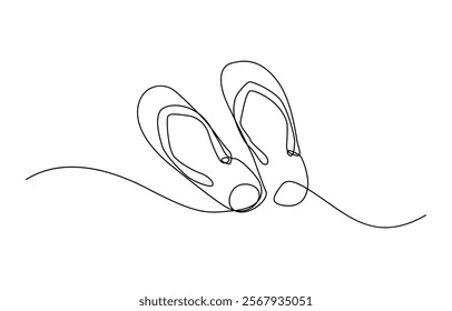 One line drawing Sandals vector. Slippers single line vector linear icon. Continuous one line drawing of slippers for beach, Summer party Isolated on white background.