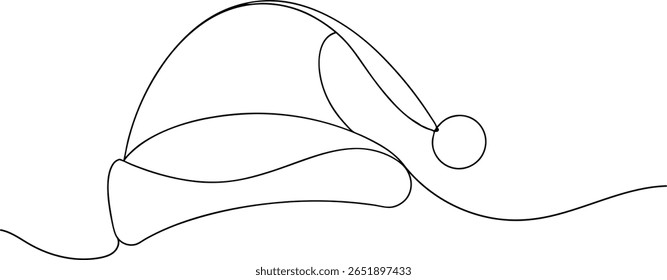 One Line Drawing of Santa Hat Resting on Pillow – Christmas Comfort and Holiday Spirit
