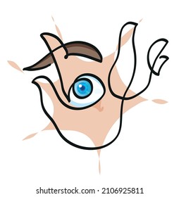 One line drawing of scared man closing his eyes
One continuous line drawing of afrading man.