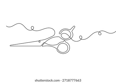 Dibujo de una línea de tijeras en un estilo minimalista con contorno de Vector aislado sobre fondo blanco