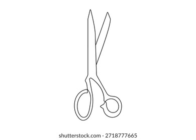 One line drawing of scissors in a minimalist style with isolated vector outline on white background