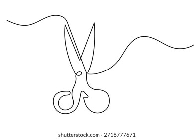 Dibujo de una línea de tijeras en un estilo minimalista con contorno de Vector aislado sobre fondo blanco