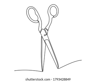 One line drawing Scissors, sewing concept, editable strokes