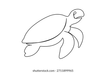 Dibujo de una línea de una tortuga marina nadando en el océano Ilustración de línea continua mínima