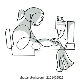 One line drawing of seamstress in a textile factory
One continuous line drawing of very accurate woman working.
