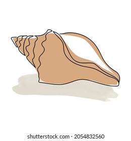 One line drawing seashell. Continuous line art sketch isolated on white background. For wall art, poster