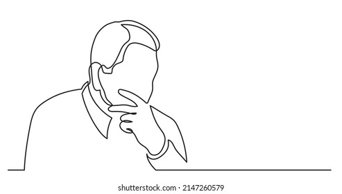 one line drawing of senior man thinking about idea solving problems finding solutions