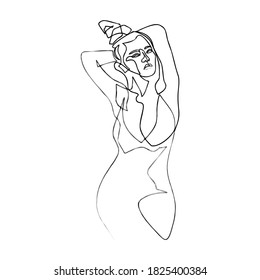 one line, drawing of set faces and hairstyle, fashion concept, woman beauty minimalist, vector illustration 