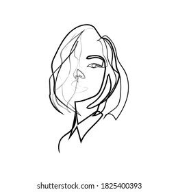one line, drawing of set faces and hairstyle, fashion concept, woman beauty minimalist, vector illustration 