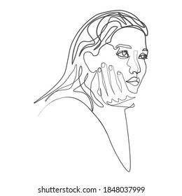 una línea, dibujo de rostros y peinados, concepto de moda, mujer belleza minimalista, ilustración vectorial 