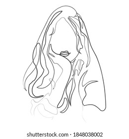 one line, drawing of set faces and hairstyle, fashion concept, woman beauty minimalist, vector illustration 