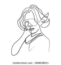 one line, drawing of set faces and hairstyle, fashion concept, woman beauty minimalist, vector illustration 