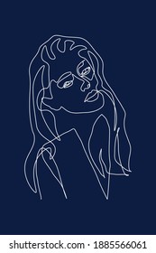 eine Linie, Zeichnung von Gesichtern und Frisur, Modekonzept, weibliche Schönheitsminimalistin, Vektorgrafik 