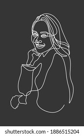 una línea, dibujo de rostros y peinados, concepto de moda, mujer belleza minimalista, ilustración vectorial 