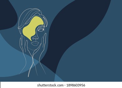 one line, drawing of set faces and hairstyle, fashion concept, woman beauty minimalist, vector illustration  Contemporary portrait 