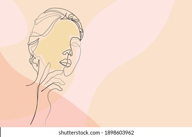 one line, drawing of set faces and hairstyle, fashion concept, woman beauty minimalist, vector illustration  Contemporary portrait 