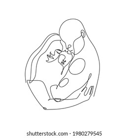One line drawing set of family vector, Concept of father, mother, and baby. Family hands. Newborn