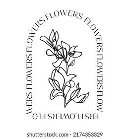 Un conjunto de planos de líneas de plantas Sketch negro de flores con marco aislado en fondo blanco. Flores Ilustración De Una Línea. Conjunto de impresiones minimalistas. Vector. Moderno Arte De Una Línea, Contexto Estético.