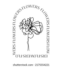 One Line Drawing Set Of Plants Black Sketch of Flowers with frame Isolated on White Background. Flowers One Line Illustration. Minimalist Prints Set. Vector. Modern Single Line Art, Aesthetic Contour.