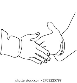 Un dibujo de línea de estrechar la mano para hacer un contrato. Dibujo de línea continuo del concepto de negocio. Diseño de Ilustración vectorial