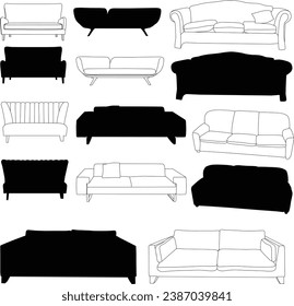 one line drawing and shillouette simple sofa set