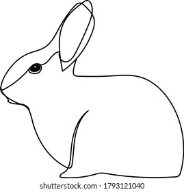 One line drawing of side view of rabbit facing left