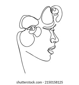 Dibujo de una línea, dibujo de una sola línea continua mujer rostro floral femenina con orquídea