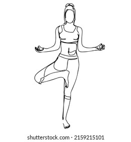 One Line Drawing, Single Continuous Line Sketch Woman Female Doing Yoga
